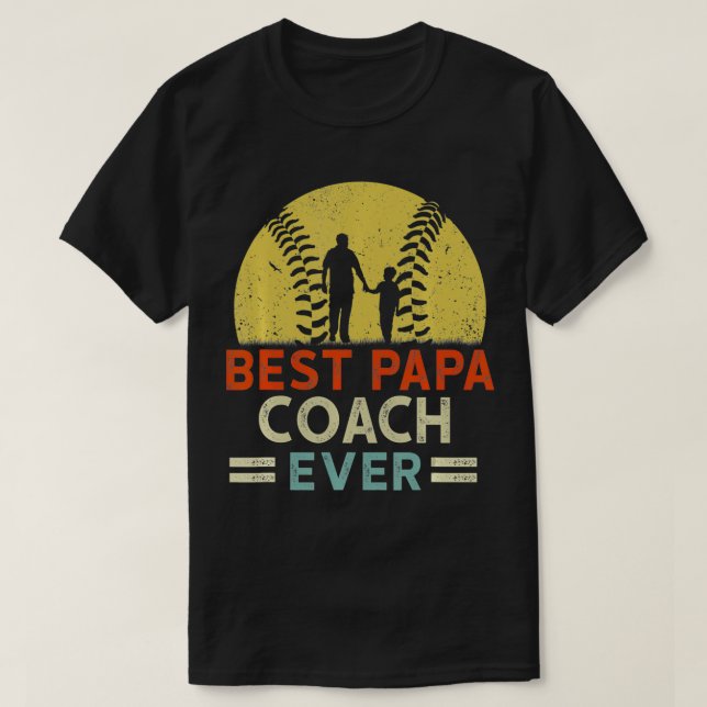 Best Papa Coach Ever Retro Baseball Softball Dad F T-Shirt (Design Front)