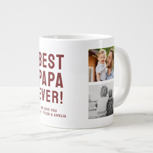 Best Papa Ever 4 Photo Collage Large Coffee Mug (Front Right)