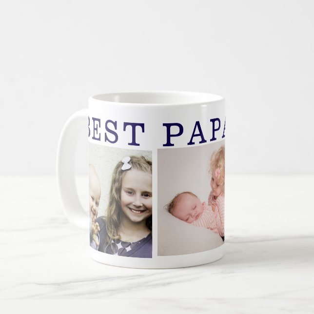 Best Papa Ever - Custom 3-Photo Collage Coffee Mug (Front Left)