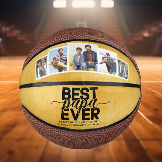 Best Papa Ever & Family 5 Photo Father's Day Mini Basketball (Creator Uploaded)