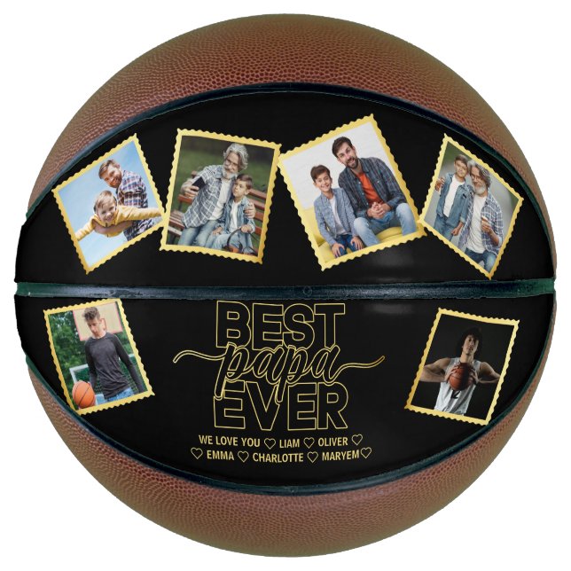Best Papa Ever & Family 6 Photos Father's Day Basketball (Front)