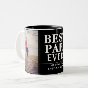 Best Papa Ever Father`s Day 2 Photo Collage Black Two-Tone Coffee Mug