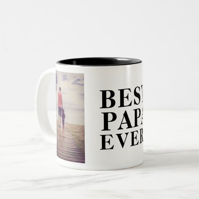 Best Papa Ever Father`s Day 2 Photo Collage  Two-Tone Coffee Mug (Front Left)