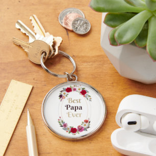 Best Papa Ever Floral Keychain - Father's Day Gift