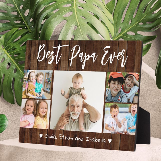 Best Papa Ever Grandkids 5 Photo Collage Wood  Plaque (Creator Uploaded)