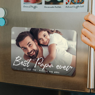 BEST PAPA EVER Modern Trendy Script Photo Magnet