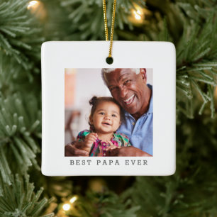 Best Papa Ever Personalised Photo Christmas Simple Ceramic Ornament