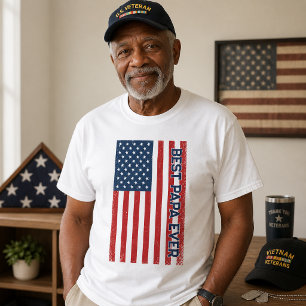 Best Papa Ever Red American Flag Father's Day T-Shirt