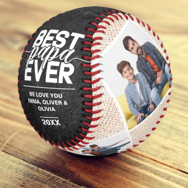 Best Papa Ever Rustic Fathers Day Photo Collage Baseball (Creator Uploaded)