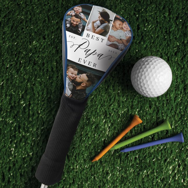 Best Papa Ever Script Father's Day Photo Collage Golf Head Cover (Best Papa Ever Script Father's Day Photo Collage Golf Head Cover)