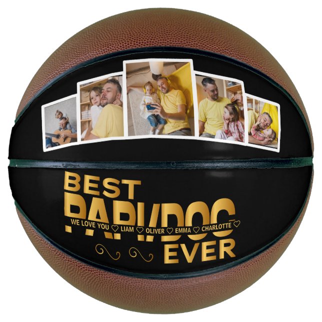 Best  Papi Ever Custom Family 5 Photo With Names  Basketball (Front)