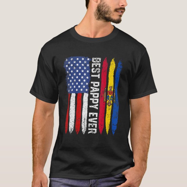 Best Pappy Ever  Father's Day Moldova Us Flag T-Shirt (Front)