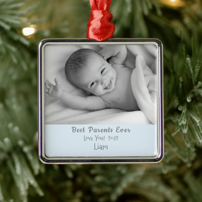 Best Parents Ever Personalz Name Photo Christmas Metal Ornament (Tree)