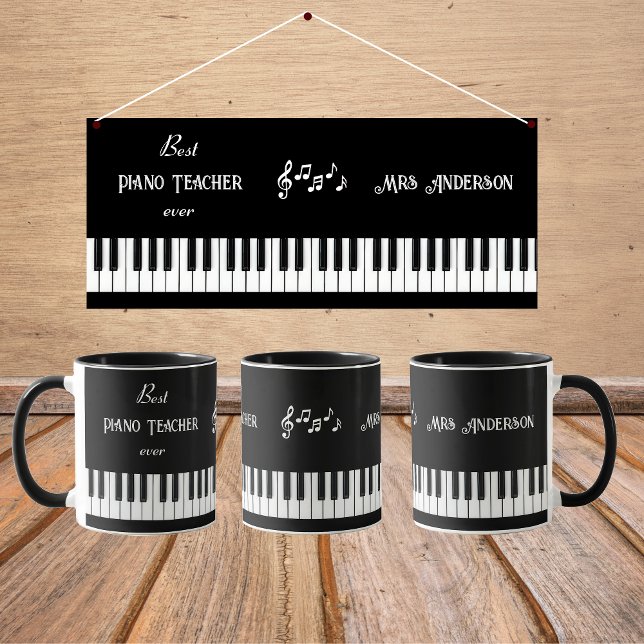 Best Piano Teacher Ever Personalised Mug (Best piano teacher ever gift mug with keyboard and customizable text & name)