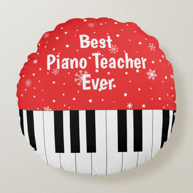 Best Piano Teacher Ever Piano Key Red Round Cushion (Front)