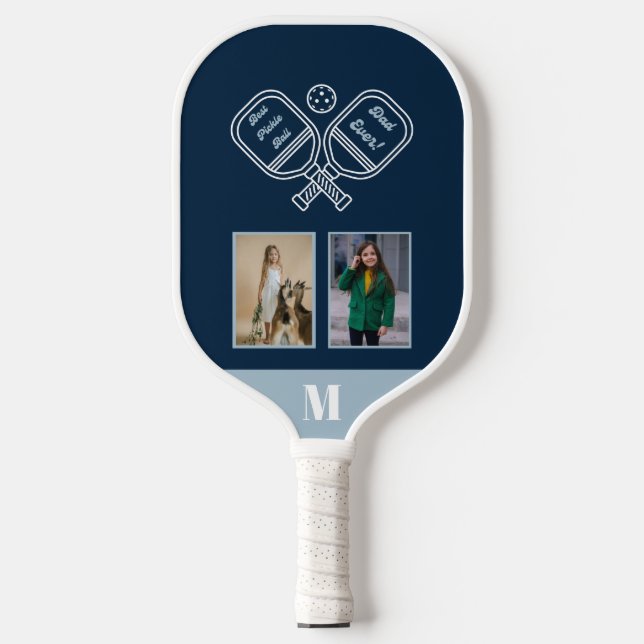 Best Pickleball Dad Ever 2 Photo Grid Picture Pickleball Paddle (Front)