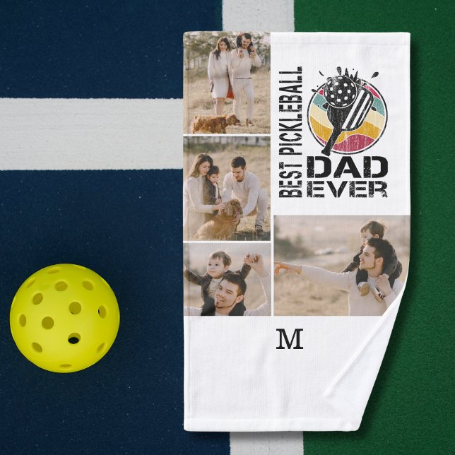 Best Pickleball Dad Ever Personalised 4 Photo Grid Hand Towel (Creator Uploaded)