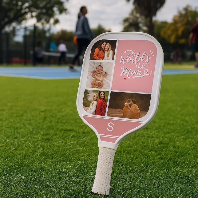 Best Pickleball Mum Ever Personalised 4 Photo Grid Pickleball Paddle (Creator Uploaded)