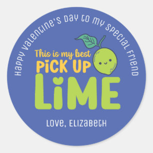 Best Pickup Lime Funny Pun Cute Valentine's Day Classic Round Sticker