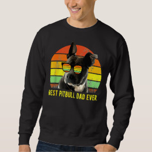 Best Pitbull Dad Ever Cute Funny Retro Sunset Sweatshirt