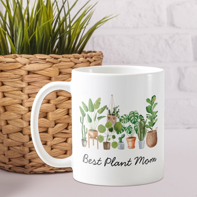 Best Plant Mum Watercolor Houseplant Garden Quote Coffee Mug (In situ )
