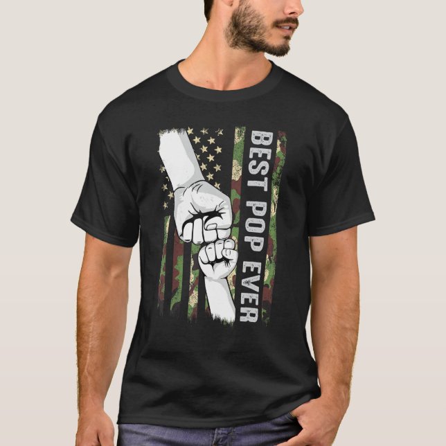 Best Pop Ever Fist Pump With US American Flag Fath T-Shirt (Front)