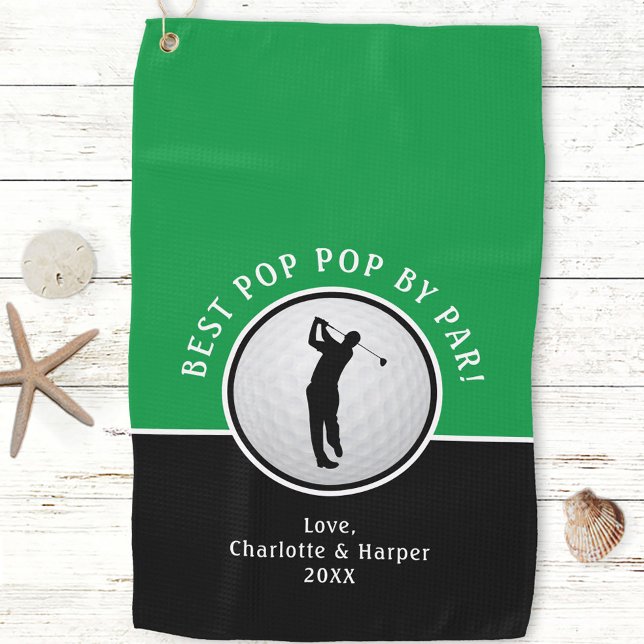 Best Pop Pop By Par Golfer Male Black Green Custom Golf Towel (Best Pop Pop By Par Golfer Male Black Green Custom Golf Towel)