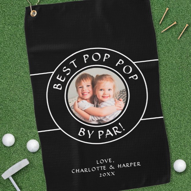 Best Pop Pop By Par Golfer Photo Gift Black White Golf Towel (Best Pop Pop By Par Golfer Photo Gift Black White Golf Towel)