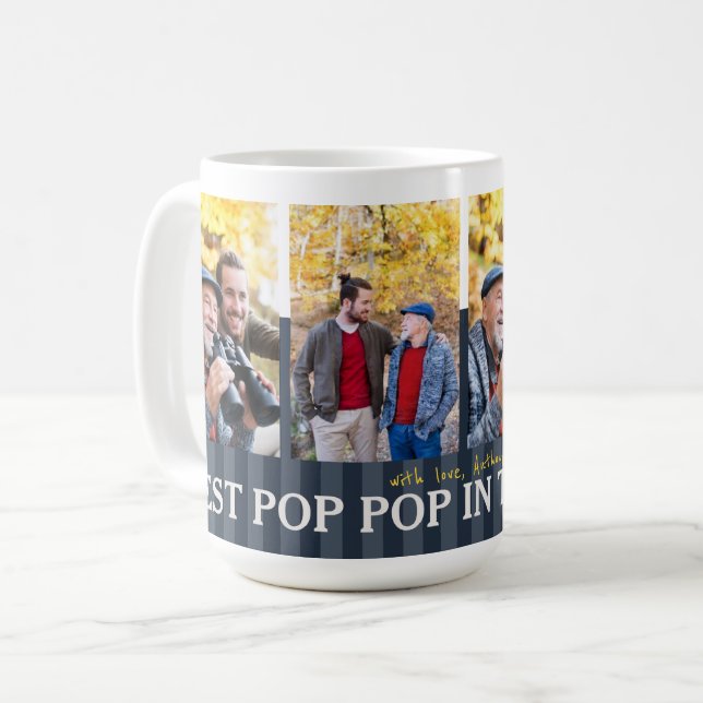 Best Pop Pop In The World Custom Photos Coffee Mug (Front Left)