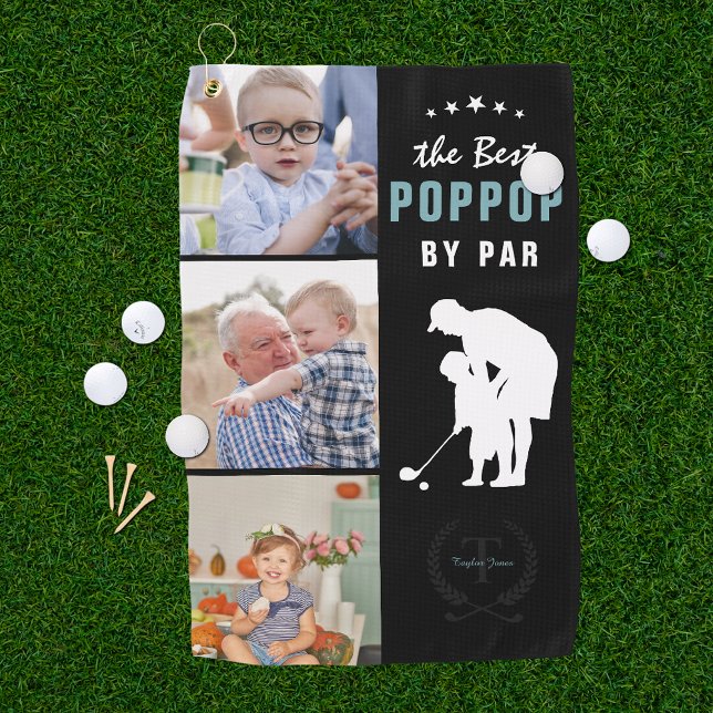 Best Poppop By Par | Monogram Photo Collage Golf Towel (Creator Uploaded)