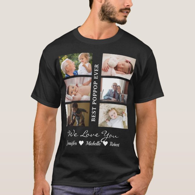Best Poppop Ever Custom Photos Grandchildren Name T-Shirt (Front)