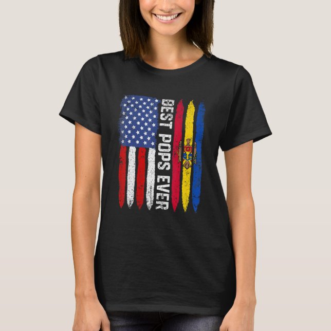 Best Pops Ever  Father's Day Moldova Us Flag T-Shirt (Front)