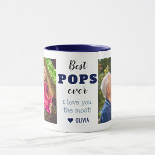 Best Pops Ever Love You Most 2 Photo Collage Blue Mug