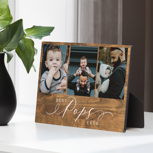 Best Pops Ever Woodgrain Fathers Day Photo Collage Plaque (Best Pops Ever Woodgrain Fathers Day Photo Collage Plaque)