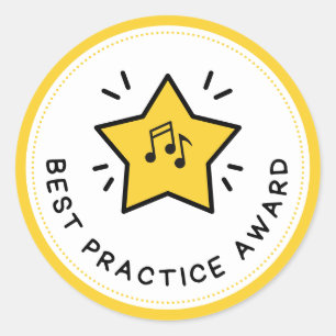 Best Practice Award Music Notes Yellow Teacher Classic Round Sticker