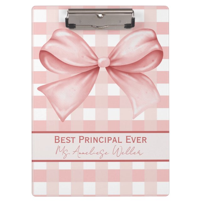 Best Principal Ever Personalized Gingham Bow Clipboard (Front)