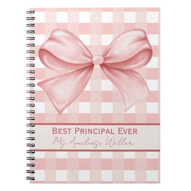 Best Principal Ever Personalized Gingham Bow Notebook (Front)
