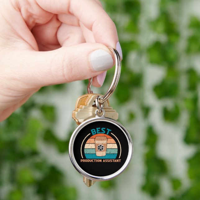 Best Production Assistant - Retro Style Round Key Ring (Hand)