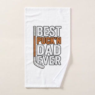 Best Puck'n Dad Ever Hockey Father Vector Design_1 Hand Towel