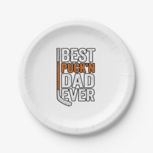 Best Puck'n Dad Ever Hockey Father Vector Design_1 Paper Plate