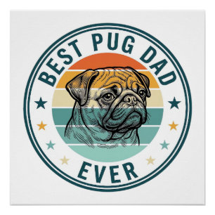 Best Pug Dad Ever Vintage Engraving Dog Shirt Desi Poster