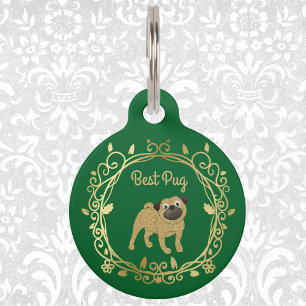 Best Pug Day of Wedding Special Design on Green Pet Tag