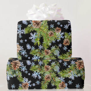 Best Quality Christmas Snowflakes Pinecones Black Wrapping Paper