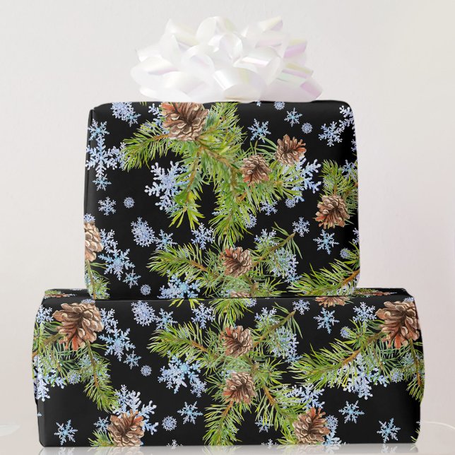 Best Quality Christmas Snowflakes Pinecones Black Wrapping Paper (Creator Uploaded)