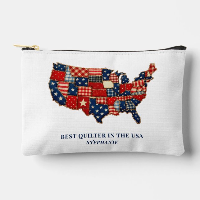 Best Quilter in the USA Personalized Patchwork Accessory Pouch (Front)