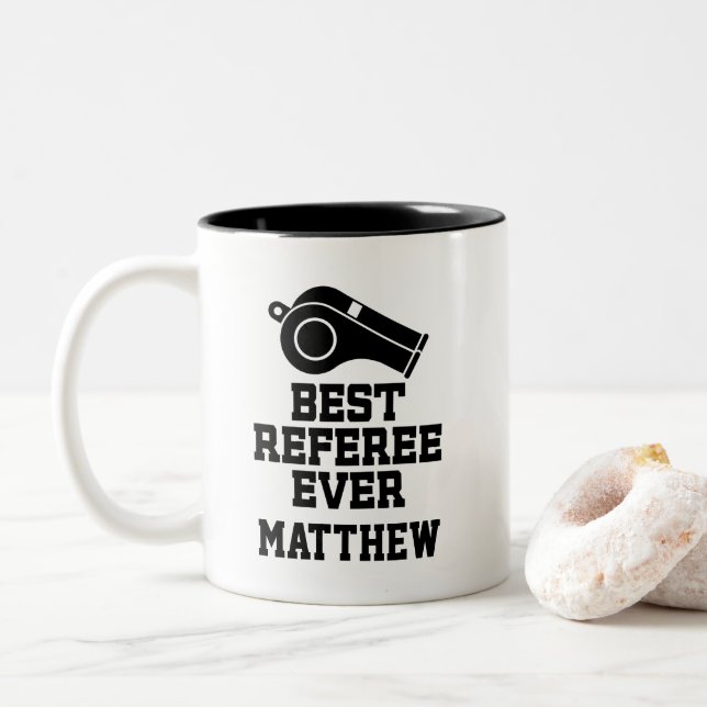 Best Referee Ever Personalised Two-Tone Coffee Mug (With Donut)