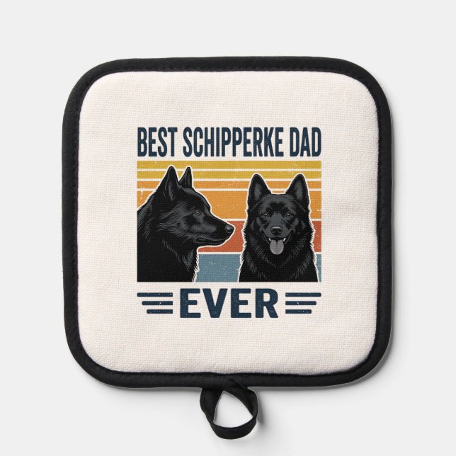 Best Schipperke Dad Ever Retro Dog Vector Design_1 Pot Holder (Front)