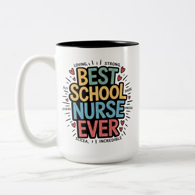  Best School Nurse Ever Two-Tone Coffee Mug (Left)