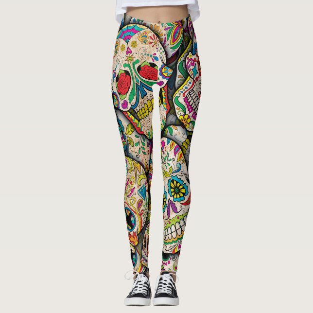 Best Selling Sugar Skull Pattern Leggings (Front)