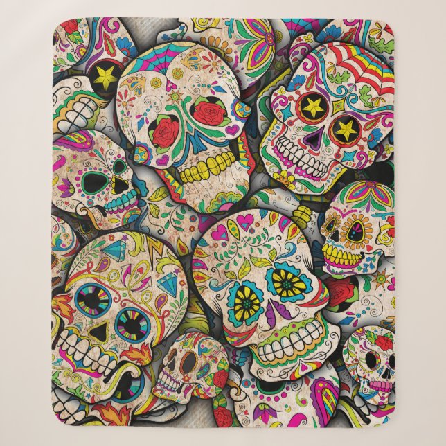 Best Selling Sugar Skull Pattern Sherpa Blanket (Front)
